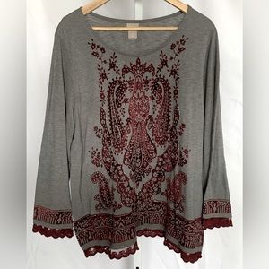 CHICO’S (Size 2) Paisley Long-sleeved Tee